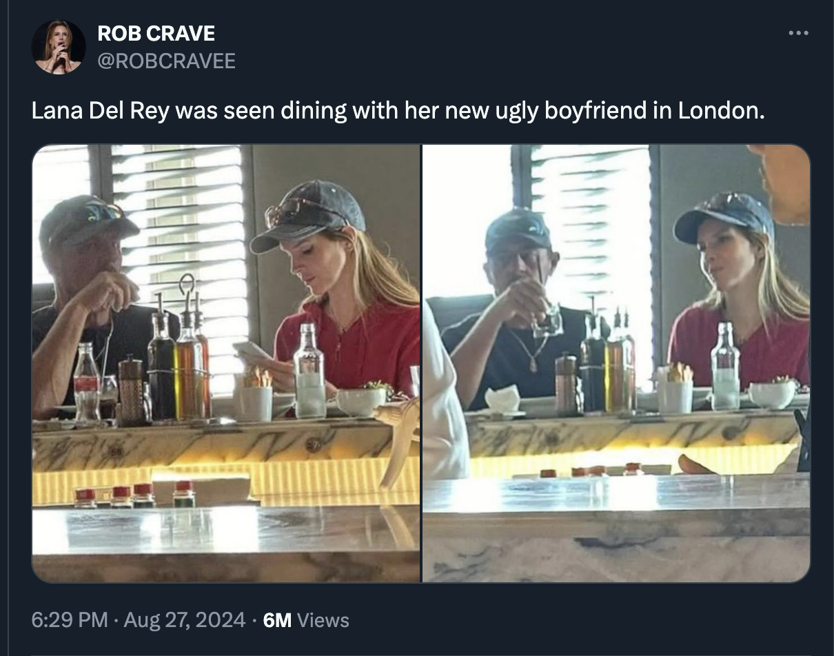 Lana Del Rey - Rob Crave Lana Del Rey was seen dining with her new ugly boyfriend in London. 6M Views